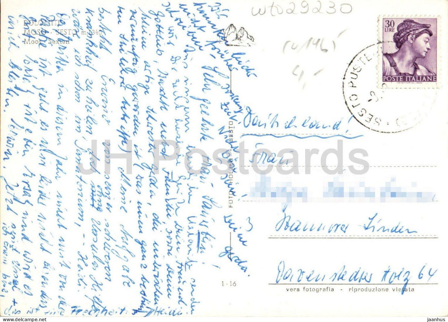 Dolomites - Moso di Sesto m.1340 - Dolomites - Moos in Sexten - montagnes - 1-16 - vieille carte postale - années 1950 - Italie - oblitérée