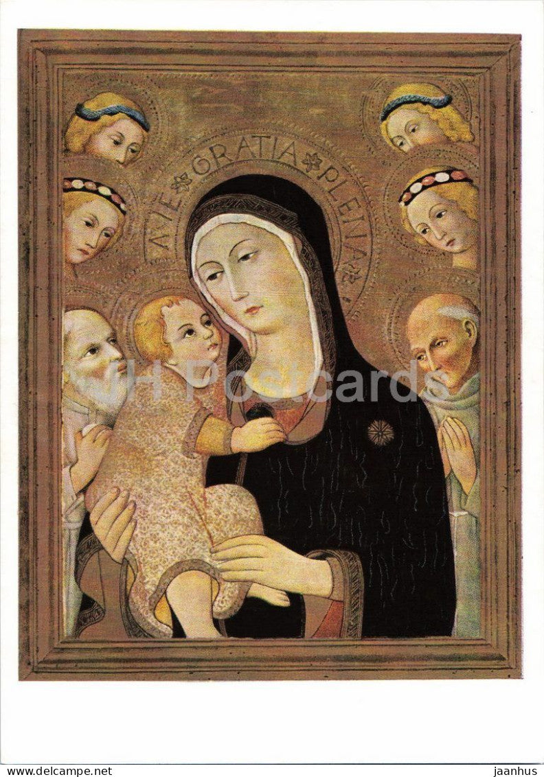 painting by Sano di Pietro - Madonna with the Child adored by angels and saints - Italian art - Germany DDR - unused - JH Postcards