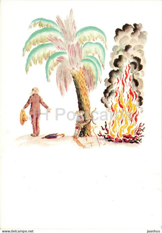 children - palm - bonfire - Barmaley - Fairy Tale by Chukovsky - illustration - 1969 - Russia USSR - unused - JH Postcards