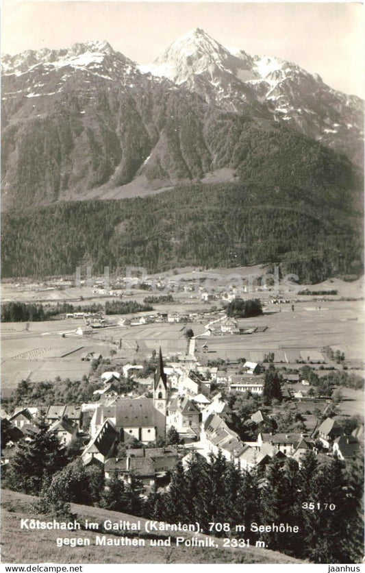Kotschach im Gailtal (Karnten) 708 m Seehohe gegen Mauthen und Polinik 2331 m - old postcard - 1950s - Austria - unused - JH Postcards