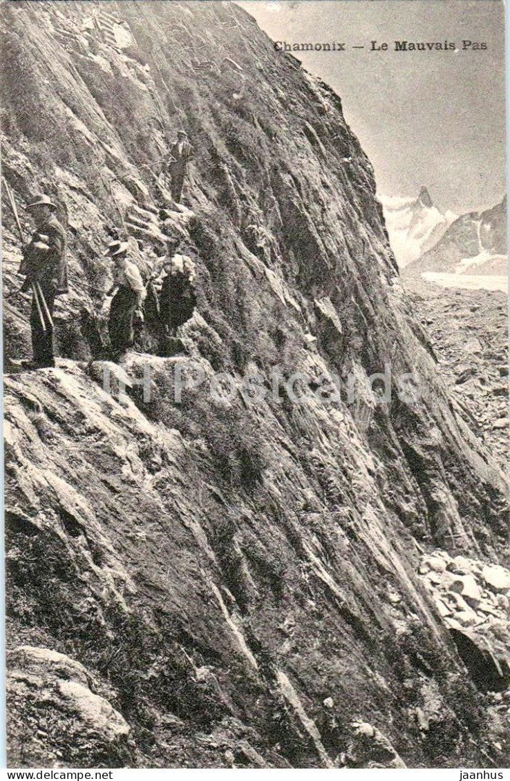 Chamonix - Le Mauvais Pas - climbers on narrow rocky trail - old postcard - France - unused - JH Postcards