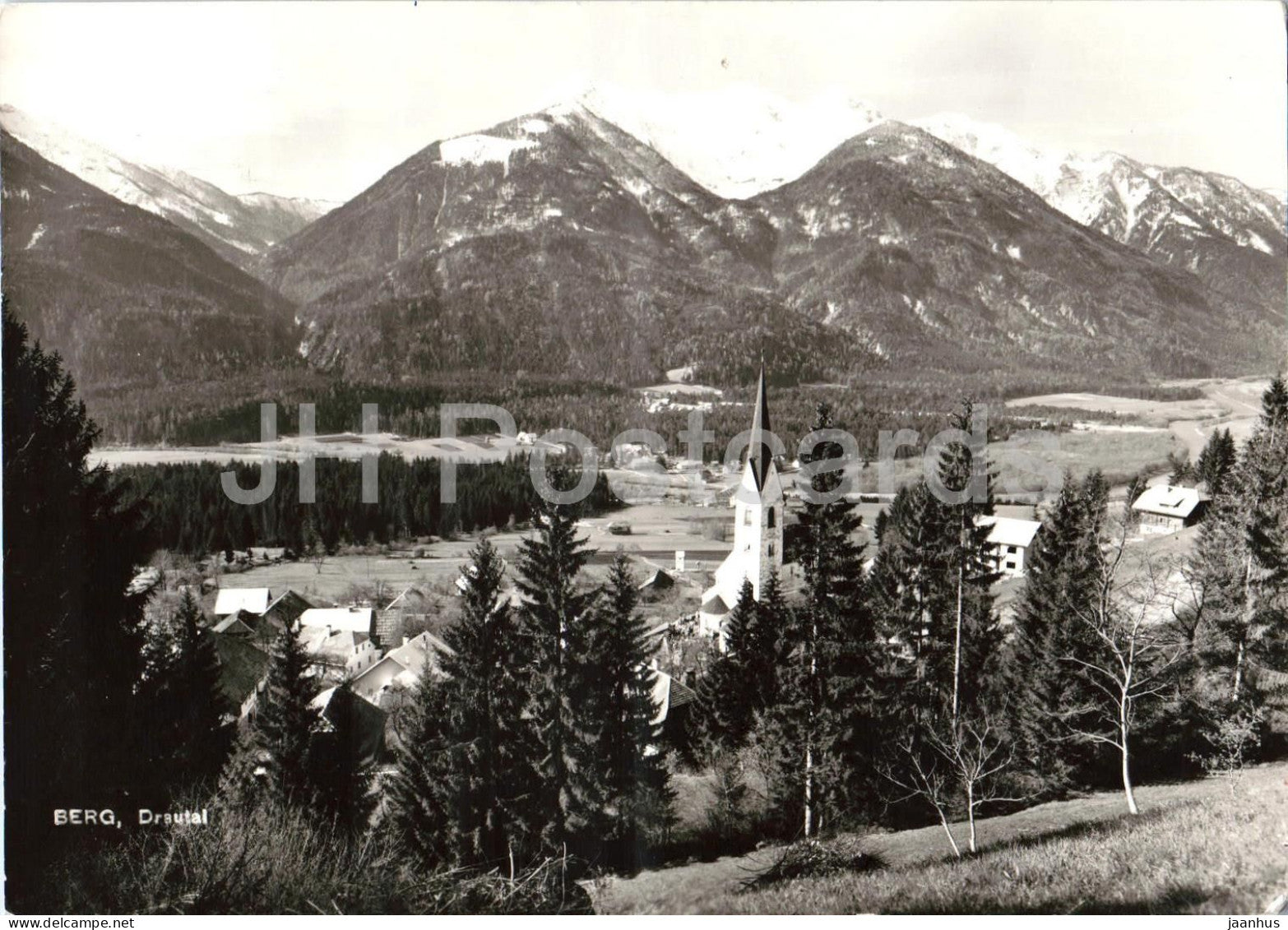 Berg - Drautal - valley - village - church - mountains - panorama - old postcard - Austria - used - JH Postcards