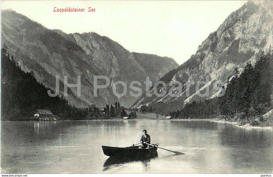 Leopoldsteiner See - mountain lake - rowing boat - alpine view - 3743- old postcard - 1900 - Austria - used - JH Postcards