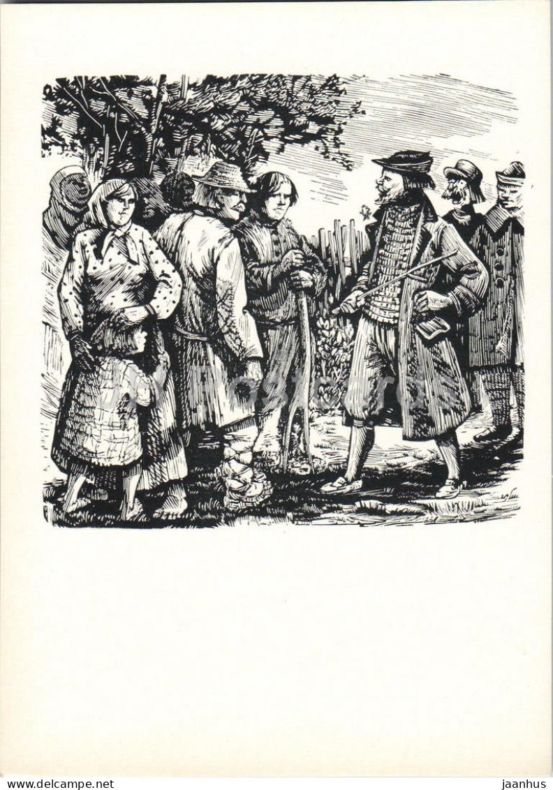 The Seasons by K. Donelaitis - Village Talk - Autumn - illustration by V. Jurkunas - 1963 - Lithuania USSR - unused - JH Postcards