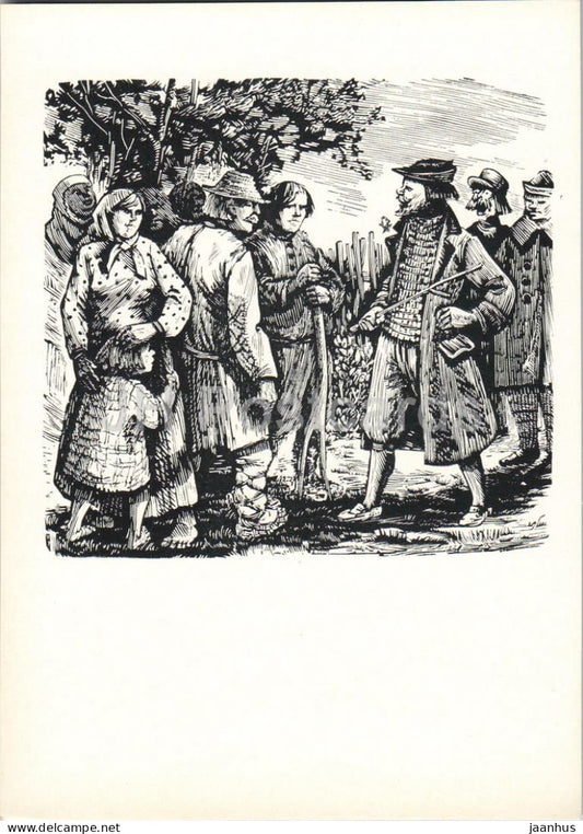 The Seasons by K. Donelaitis - Village Talk - Autumn - illustration by V. Jurkunas - 1963 - Lithuania USSR - unused - JH Postcards
