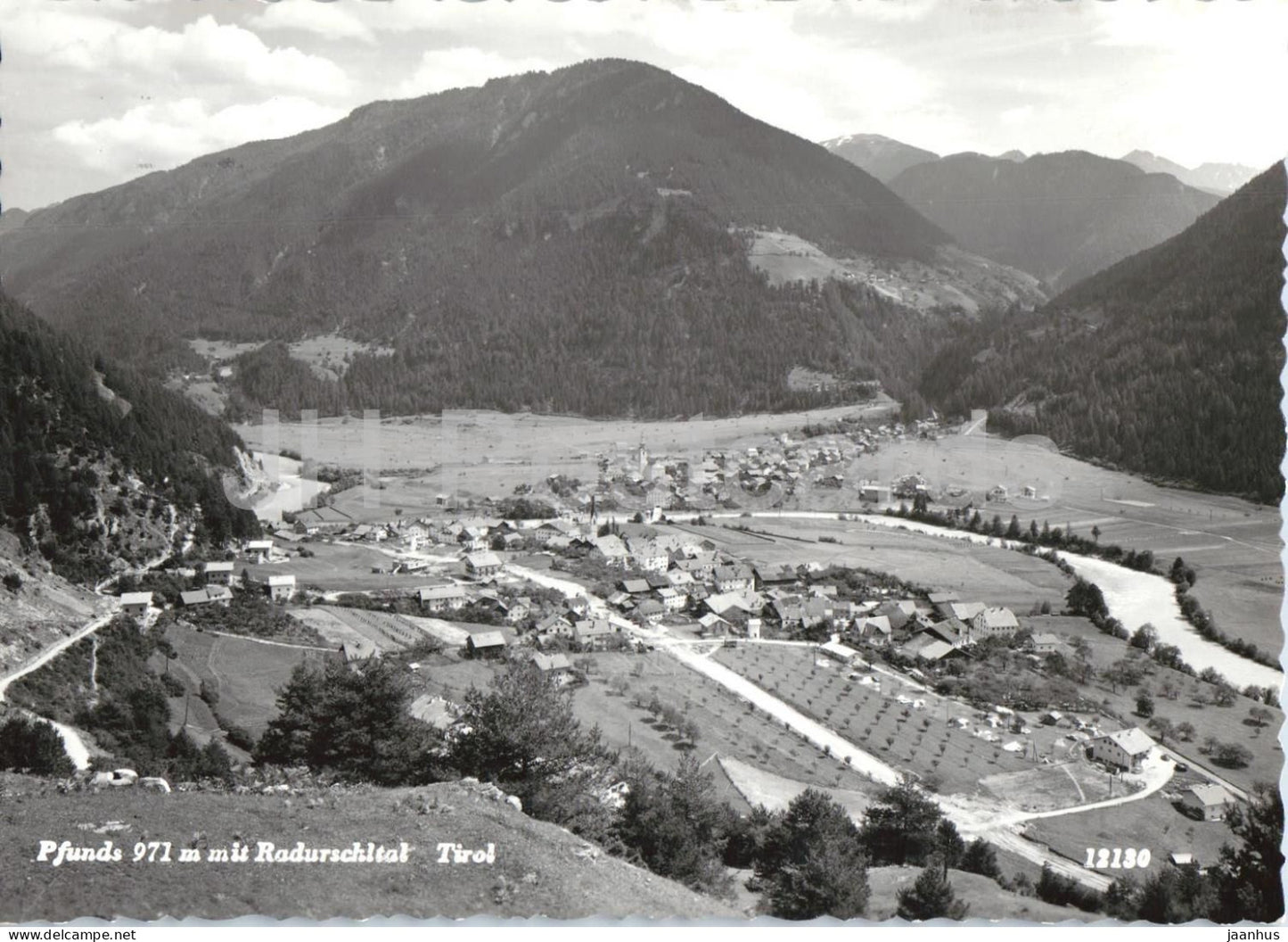 Pfunds 971 m mit Radurschltal - Tirol - Alps - village view - mountains - 12130 - old postcard - Austria - unused - JH Postcards