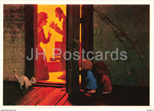 Hansel and Gretel by Brothers Grimm - cat - dolls - couple - Fairy Tale - 1975 - Russia USSR - unused - JH Postcards
