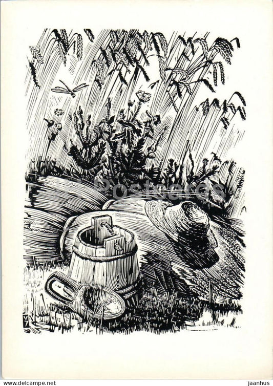 The Seasons by K. Donelaitis - Rye Field - hat - Summer - illustration by V. Jurkunas - 1963 - Lithuania USSR - unused - JH Postcards