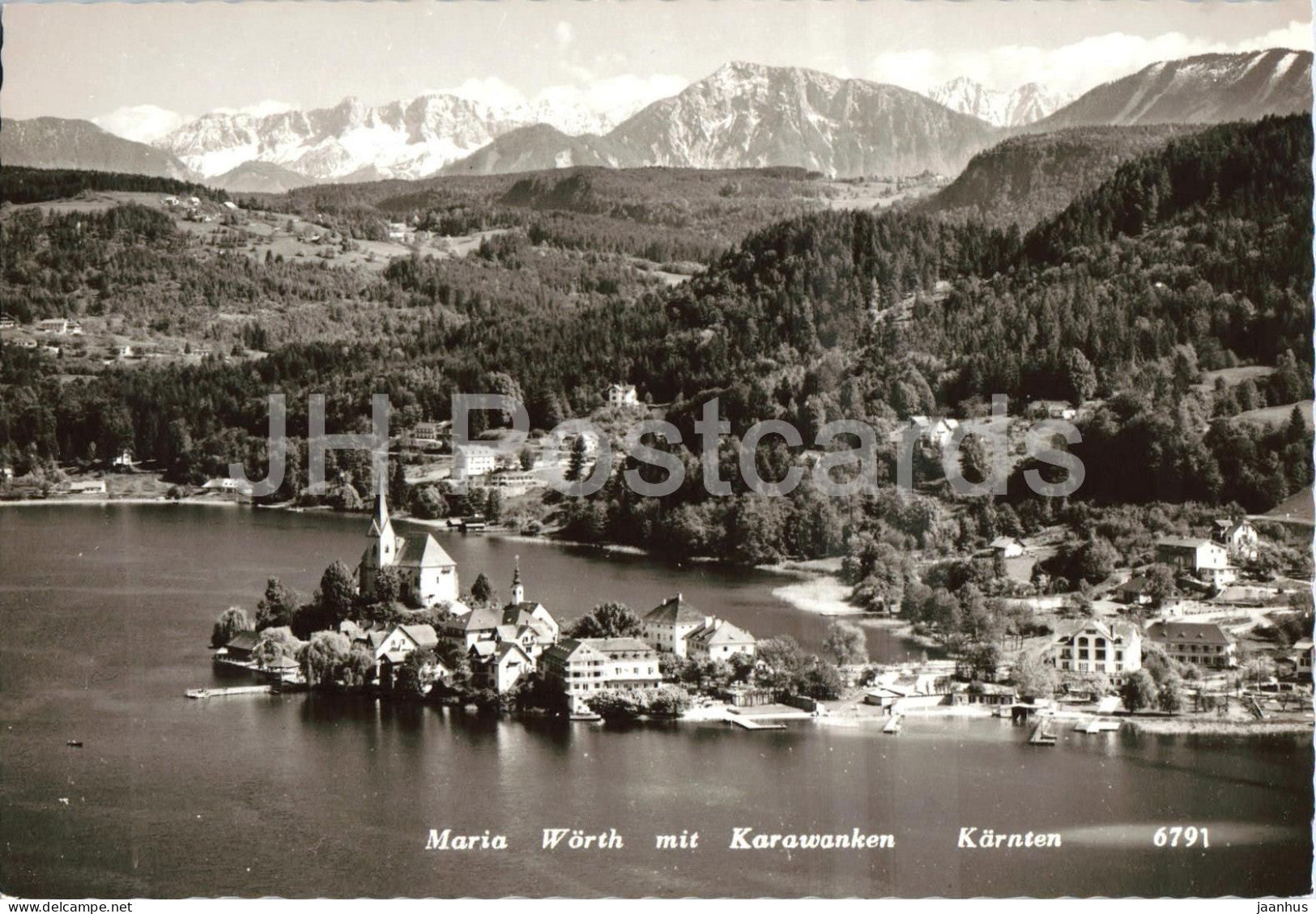 Maria Worth mit Karawanken - Karnten - village - lake - mountain panorama - 6791 - old postcard - Austria - unused - JH Postcards