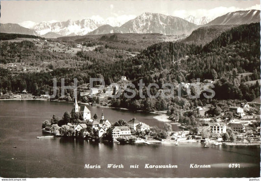 Maria Worth mit Karawanken - Karnten - village - lake - mountain panorama - 6791 - old postcard - Austria - unused - JH Postcards