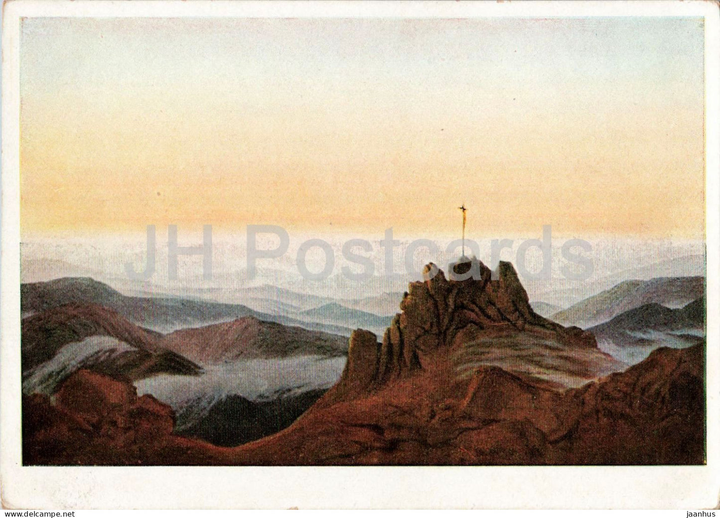 painting by Caspar David Friedrich - Cross on the Rock Summit - Felsenspitze - German art - Germany - unused - JH Postcards