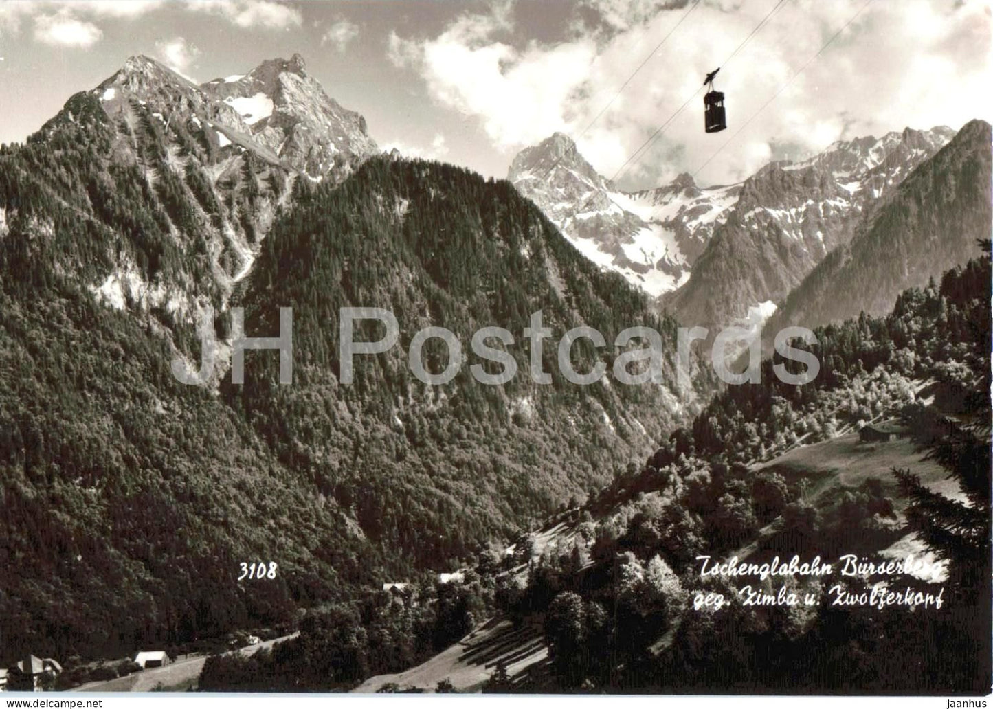 Tschenglabahn Burserberg geg. Zimba u. Zwolferkopf - cable car - high Alps - 1 - old postcard - 3108 - Austria - unused - JH Postcards