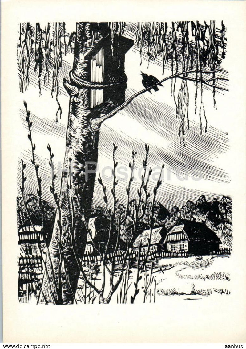 The Seasons by K. Donelaitis - Spring Awakening in Village illustration by V. Jurkunas - 1963 - Lithuania USSR - unused - JH Postcards
