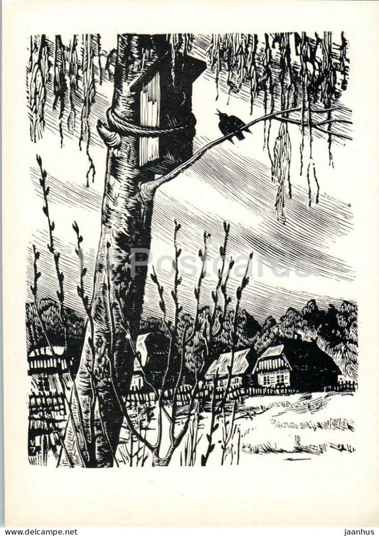 The Seasons by K. Donelaitis - Spring Awakening in Village illustration by V. Jurkunas - 1963 - Lithuania USSR - unused - JH Postcards