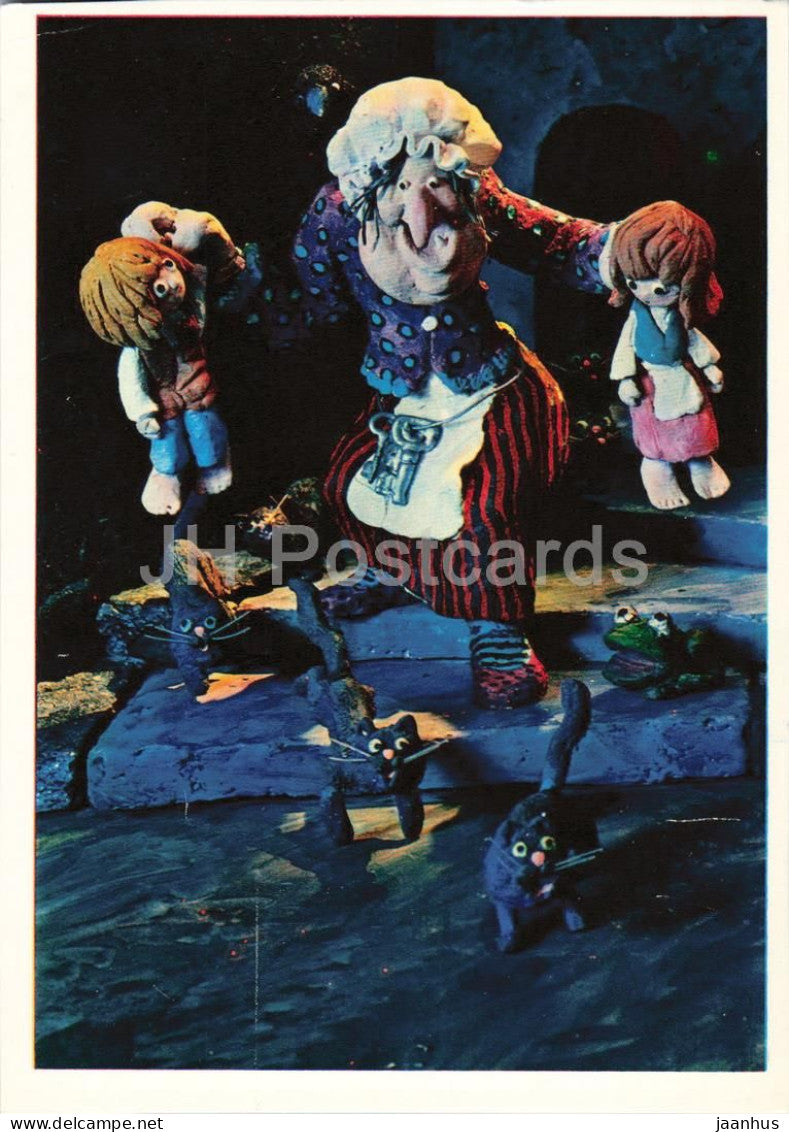 Hansel and Gretel by Brothers Grimm - witch - cats - dolls - Fairy Tale - 1975 - Russia USSR - unused - JH Postcards