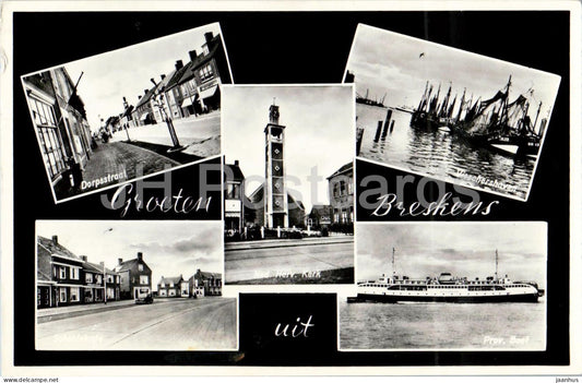 Groeten uit Breskens - Dorpsstraat - harbour - church - street views - ship - old postcard - Netherlands - used - JH Postcards