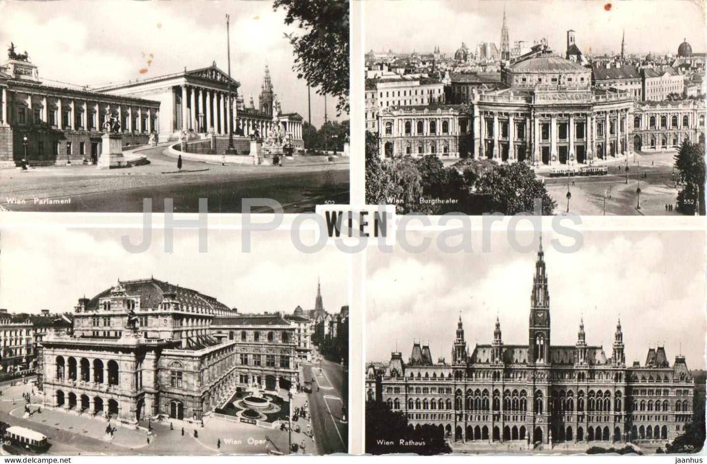 Wien - Vienna - Parlament - Burgtheater - Oper - Rathaus - multiview - 5838 - old postcard - 1957 - Austria - used - JH Postcards