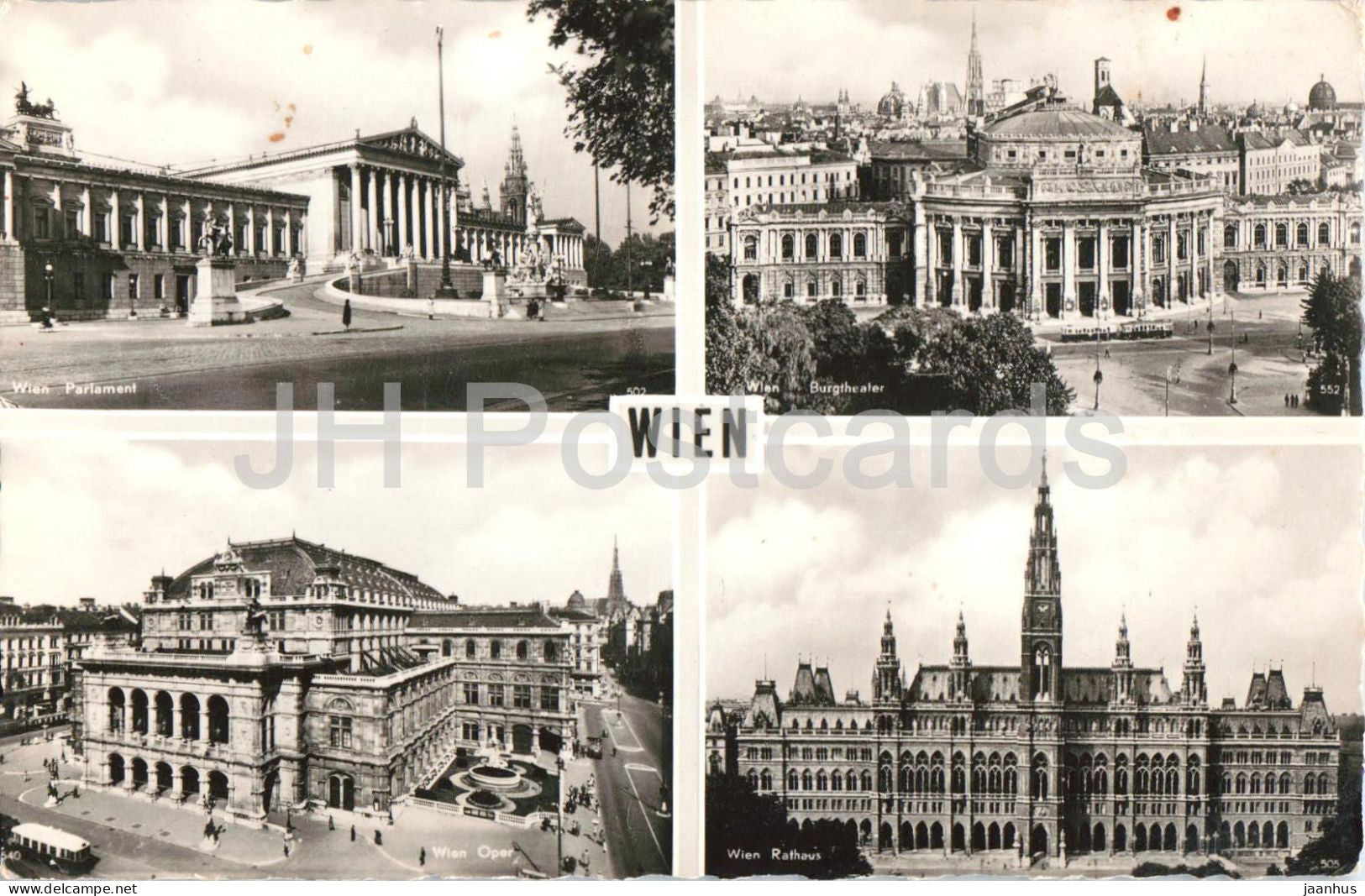 Wien - Vienna - Parlament - Burgtheater - Oper - Rathaus - multiview - 5838 - old postcard - 1957 - Austria - used - JH Postcards