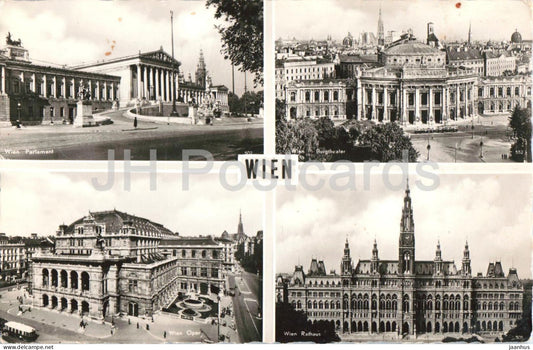 Wien - Vienna - Parlament - Burgtheater - Oper - Rathaus - multiview - 5838 - old postcard - 1957 - Austria - used - JH Postcards