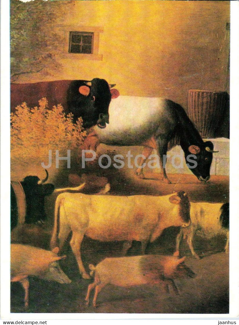 painting by Johann Michael Neder - The Return of the Herd - Die Heimkehr der Herde - cattle - 1988 - Germany DDR - used - JH Postcards