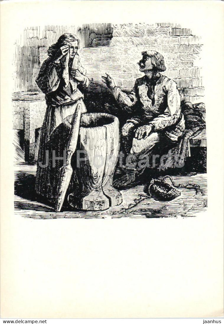 The Seasons by K. Donelaitis - Everyday Work in Winter - illustration by V. Jurkunas - 1963 - Lithuania USSR - unused - JH Postcards