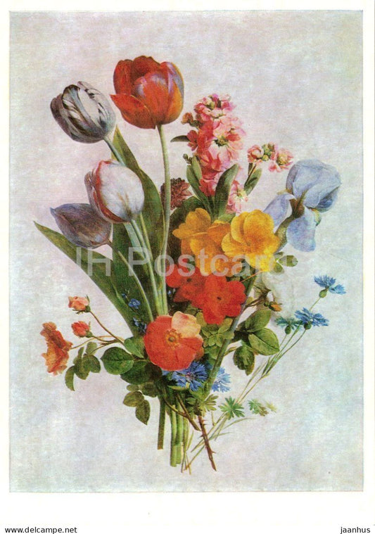 painting by Antoine Berjon - Flowers on White Background - Blumen auf weissem Grund - French art - Germany DDR - unused - JH Postcards