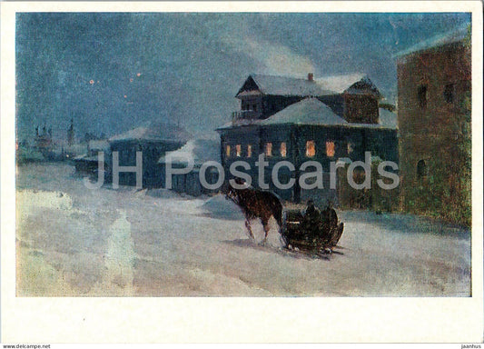 painting by I. Pryanishnikov - In the province - horse sledge - Russian art - 1975 - Russia USSR - unused - JH Postcards