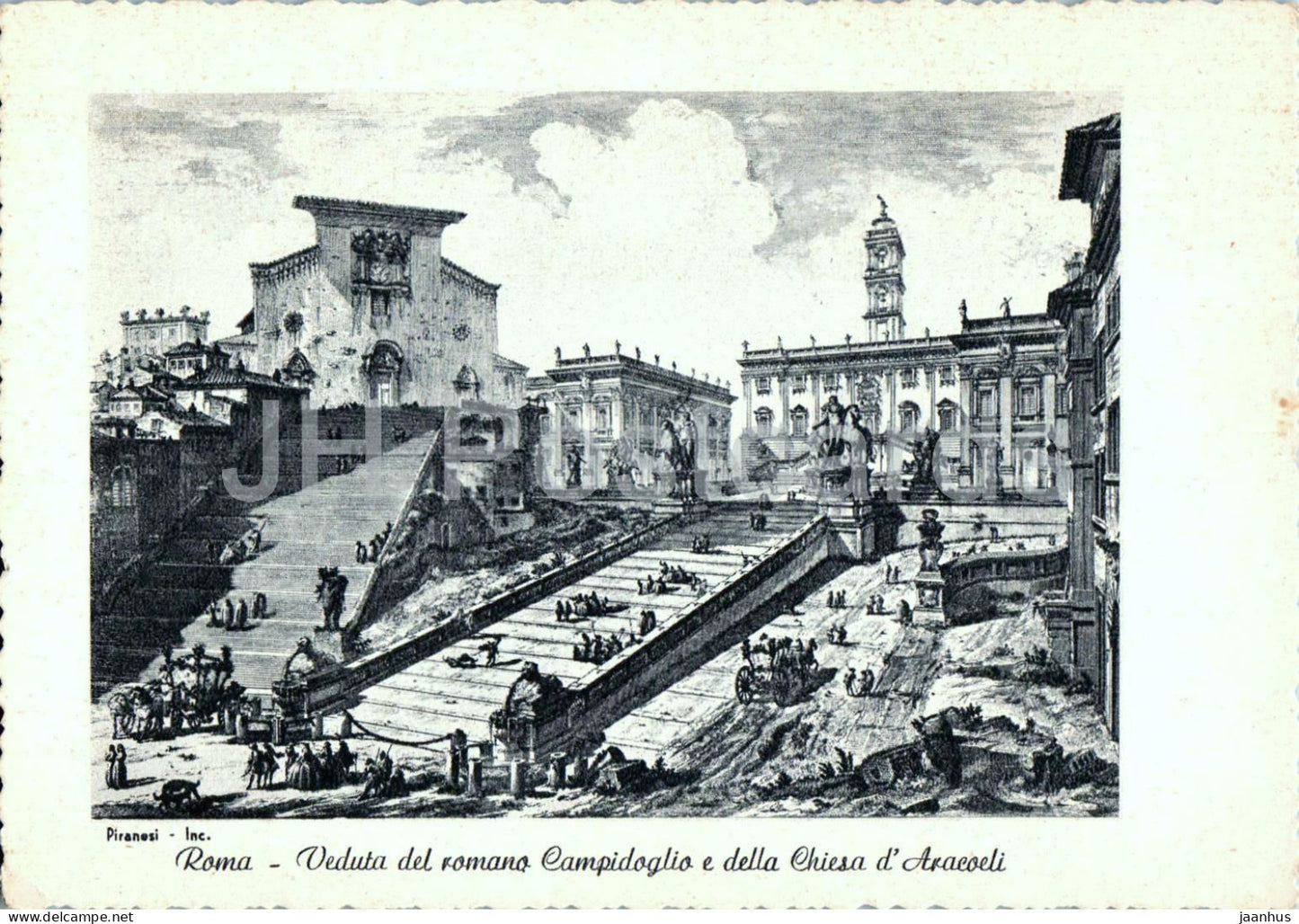 Roma - Rome - Veduta del romano Campidoglio e della Chiesa d’Aracoeli - illustration - old postcard - Italy - unused - JH Postcards