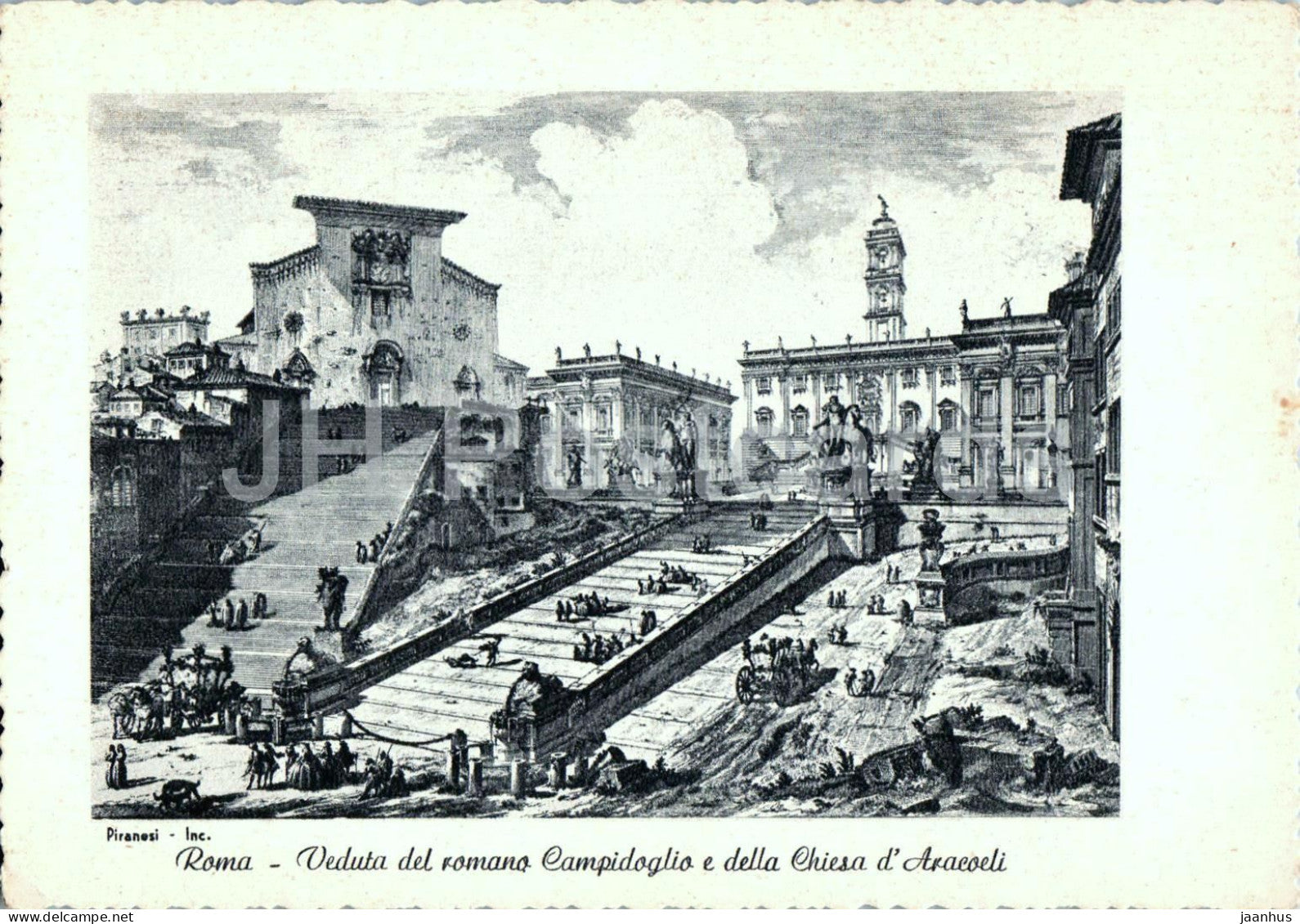Roma - Rome - Veduta del romano Campidoglio e della Chiesa d’Aracoeli - illustration - old postcard - Italy - unused - JH Postcards