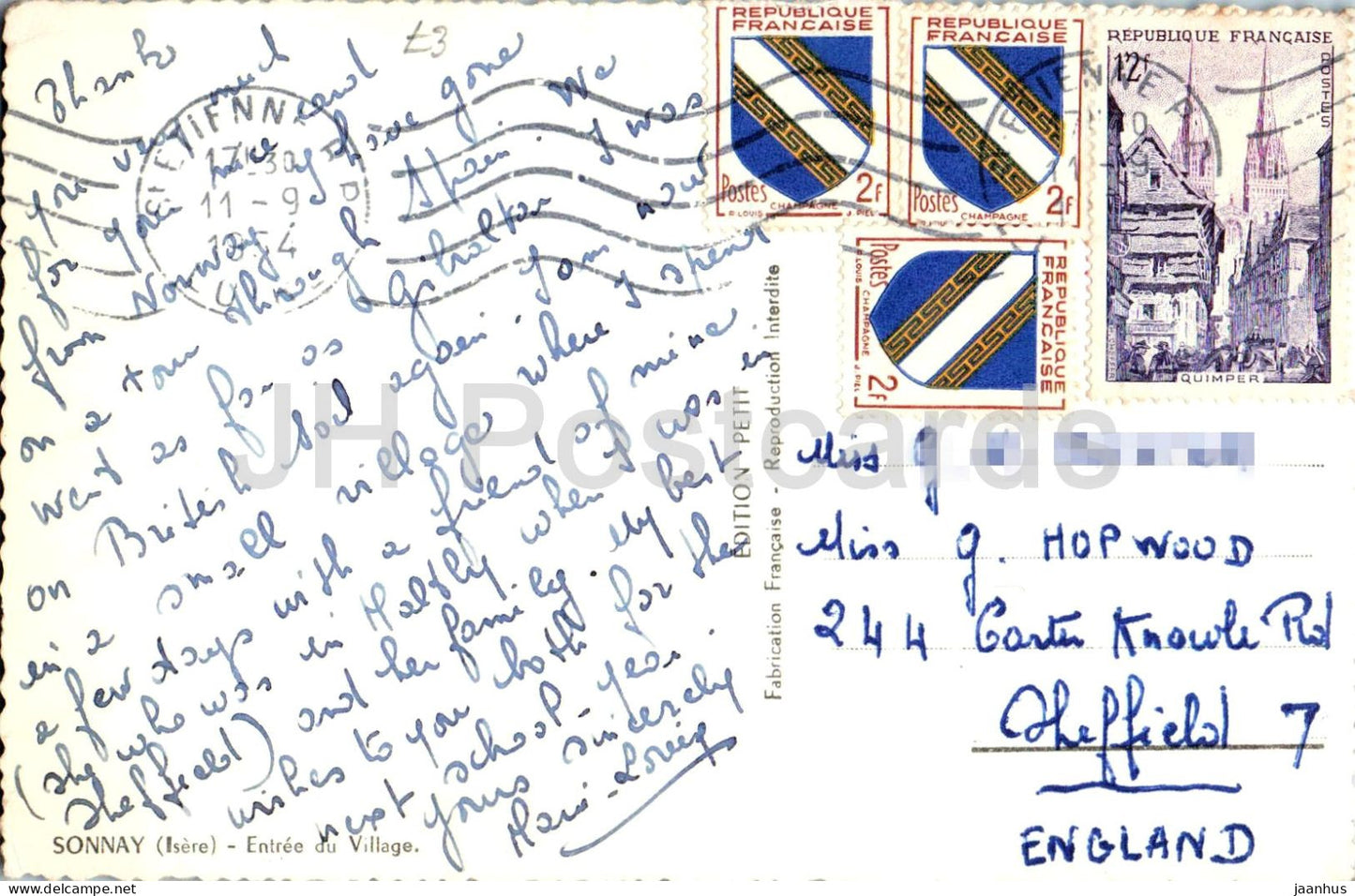 Sonnay - Isere - Entree du Village - Eingang des Dorfes - Dorfstraße - 1964 - alte Postkarte - Frankreich - gebraucht