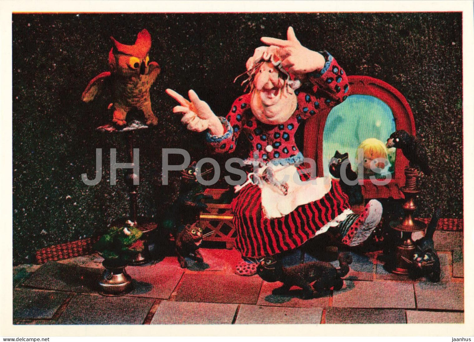 Hansel and Gretel by Brothers Grimm - owl - cats - dolls - Fairy Tale - 1975 - Russia USSR - unused - JH Postcards