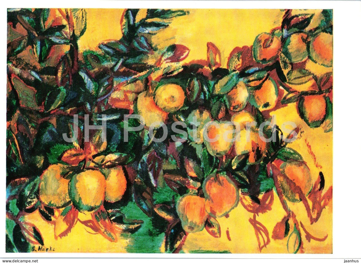 painting by Gunter Hanke - Apple Branch - Apfelzweig - German art - 1977 - Germany DDR - unused - JH Postcards