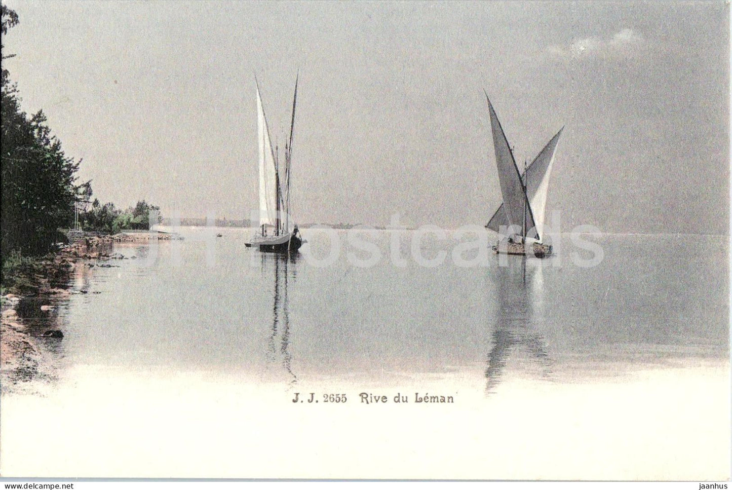 Rive du Leman - boat - J.J. 2655 - old postcard - Switzerland - unused - JH Postcards