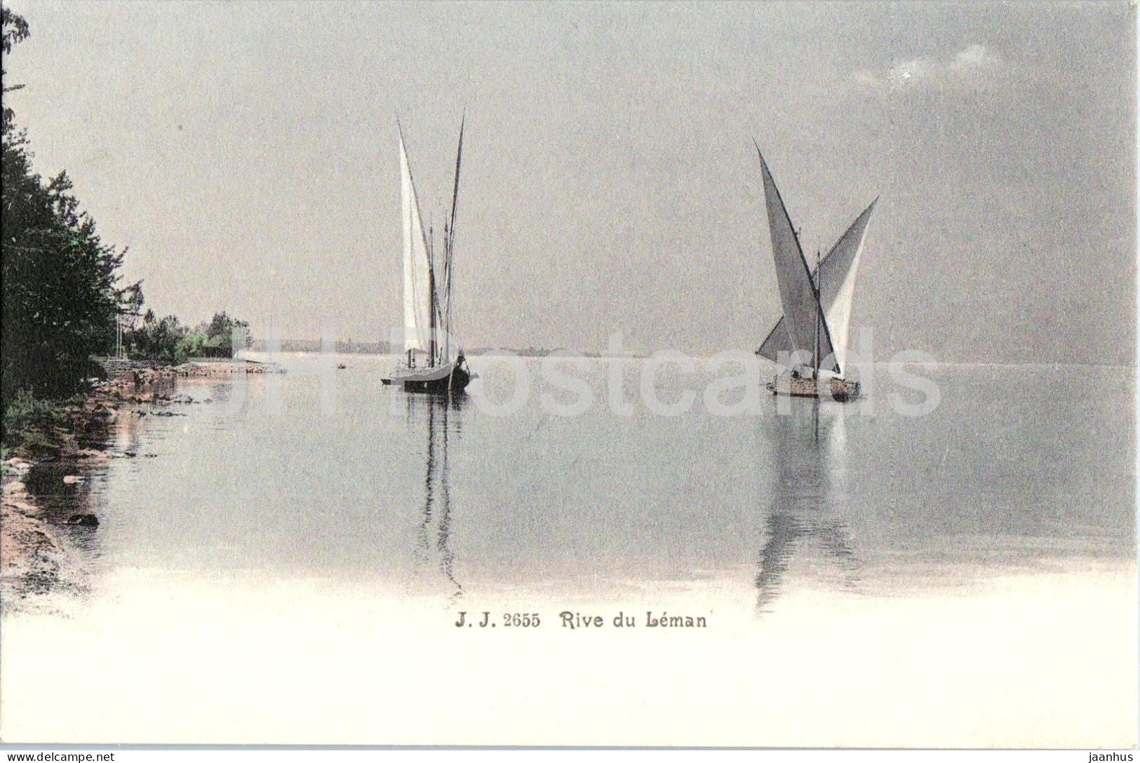 Rive du Leman - boat - J.J. 2655 - old postcard - Switzerland - unused - JH Postcards