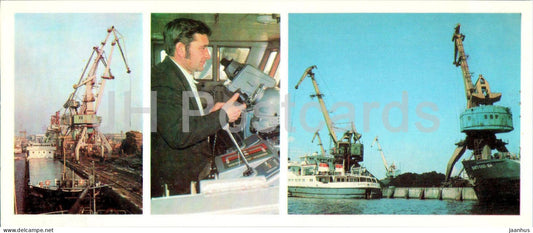 Cherepovets - at the port of the North-Western River Shipping Company - ship - crane - 1977 - Russia USSR - unused - JH Postcards