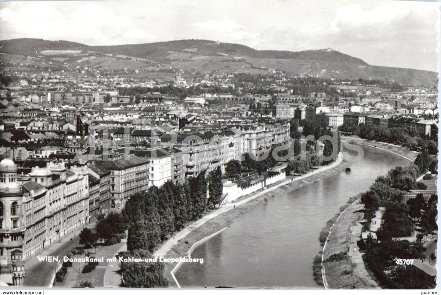 Wien - Vienna - Donaukanal mit Kahlen und Leopoldsberg - city panorama - 45707 - old postcard - Austria - unused - JH Postcards