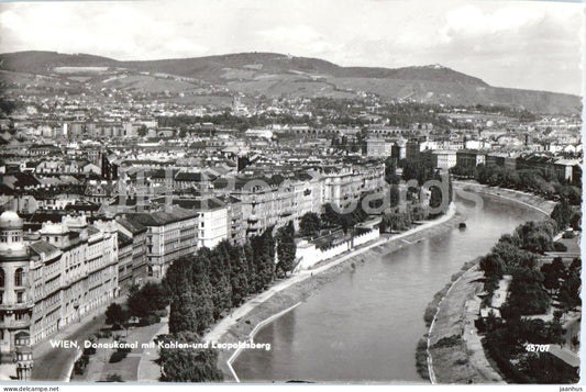 Wien - Vienna - Donaukanal mit Kahlen und Leopoldsberg - city panorama - 45707 - old postcard - Austria - unused - JH Postcards