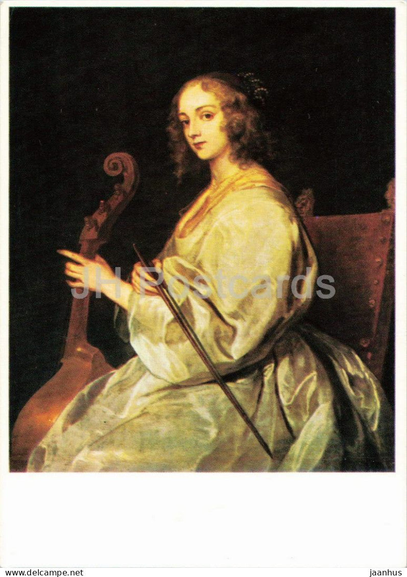 painting by Anthony van Dyck - The Viola da Gamba Player - Die Gambenspielerin - Flemish art - 1960s - Germany - unused - JH Postcards