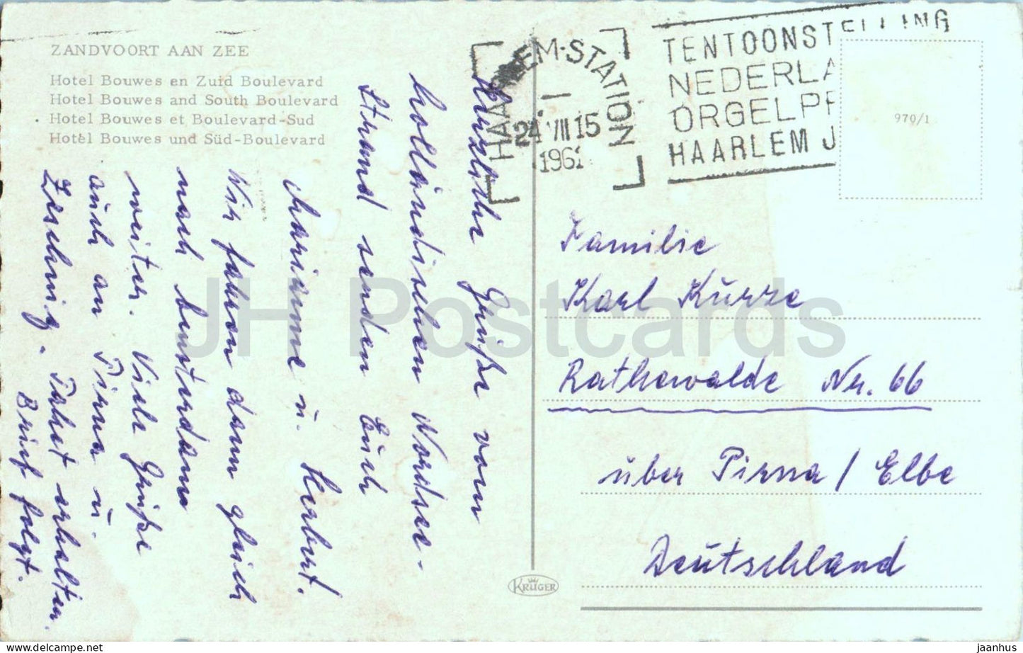 Zandvoort Aan Zee – Hotel Bouwes und Süd Boulevard – Süd Boulevard – Strand – 1961 – Niederlande – gebraucht