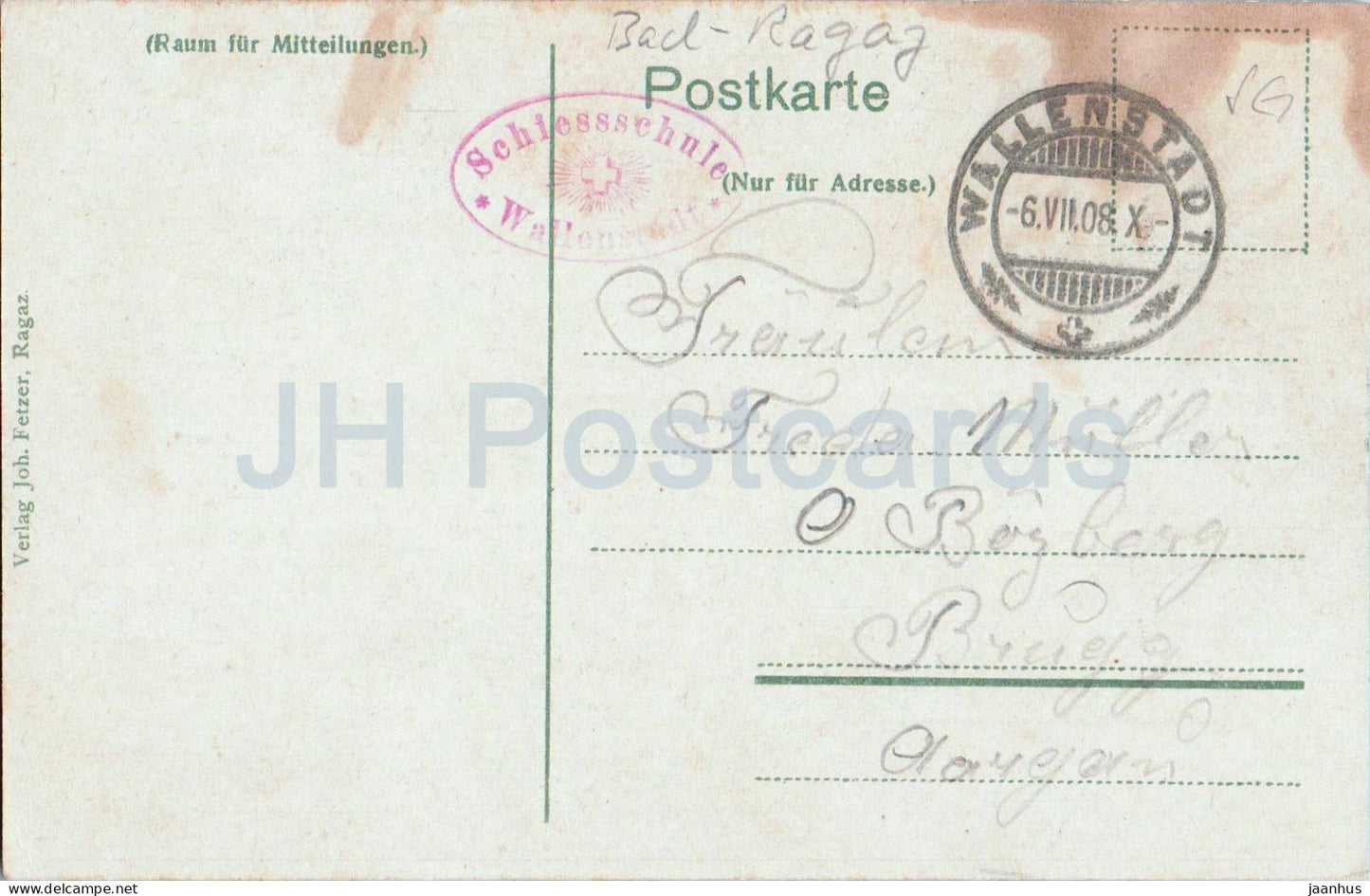 Bad Ragaz - Schiesschule Wallenstadt - old postcard - 1908 - Switzerland - used