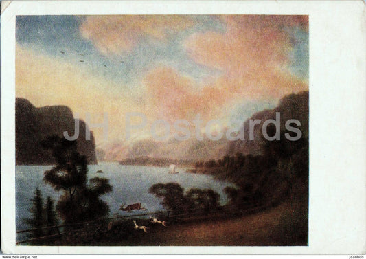 painting by A. Martynov - The Shore of Lake Baikal - Russian art - 258 - old postcard - 1954 - Russia USSR - unused - JH Postcards
