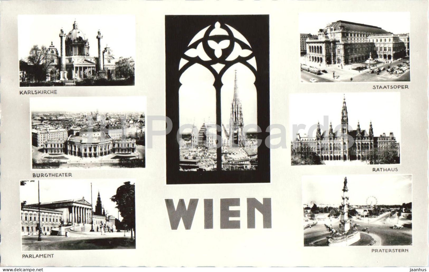 Wien - Vienna - Karlskirche - Burgtheater - Parlament - Staatsoper - Rathaus - multiview - 1960s - Austria - used - JH Postcards