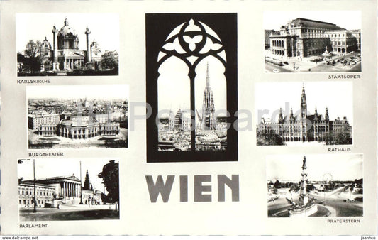 Wien - Vienna - Karlskirche - Burgtheater - Parlament - Staatsoper - Rathaus - multiview - 1960s - Austria - used - JH Postcards
