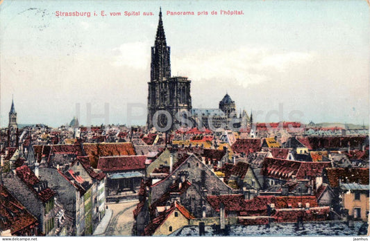 Strasbourg - Strassburg i. E. vom Spital aus - city view - cathedral - panorama - old postcard - 1910 - France - used - JH Postcards