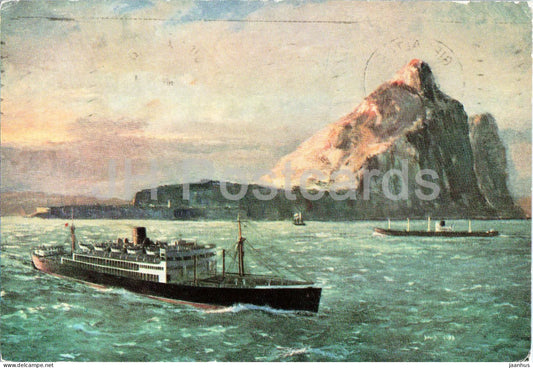 Gibraltar - RMS Caledonia - Anchor Line - ship - maritime - painting by David Cobb - Rock - 1961 - Gibraltar - used - JH Postcards