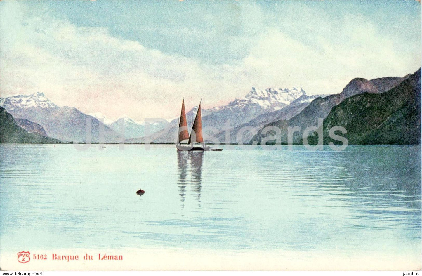 Barque du Leman - boat - Alps - 5162 - old postcard - Switzerland - unused - JH Postcards