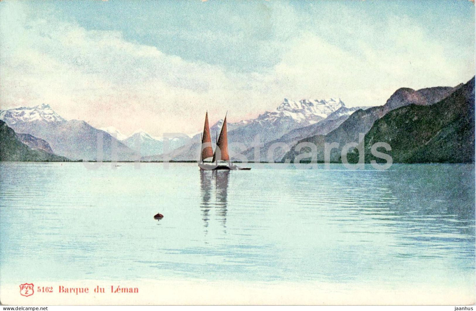 Barque du Leman - boat - Alps - 5162 - old postcard - Switzerland - unused - JH Postcards