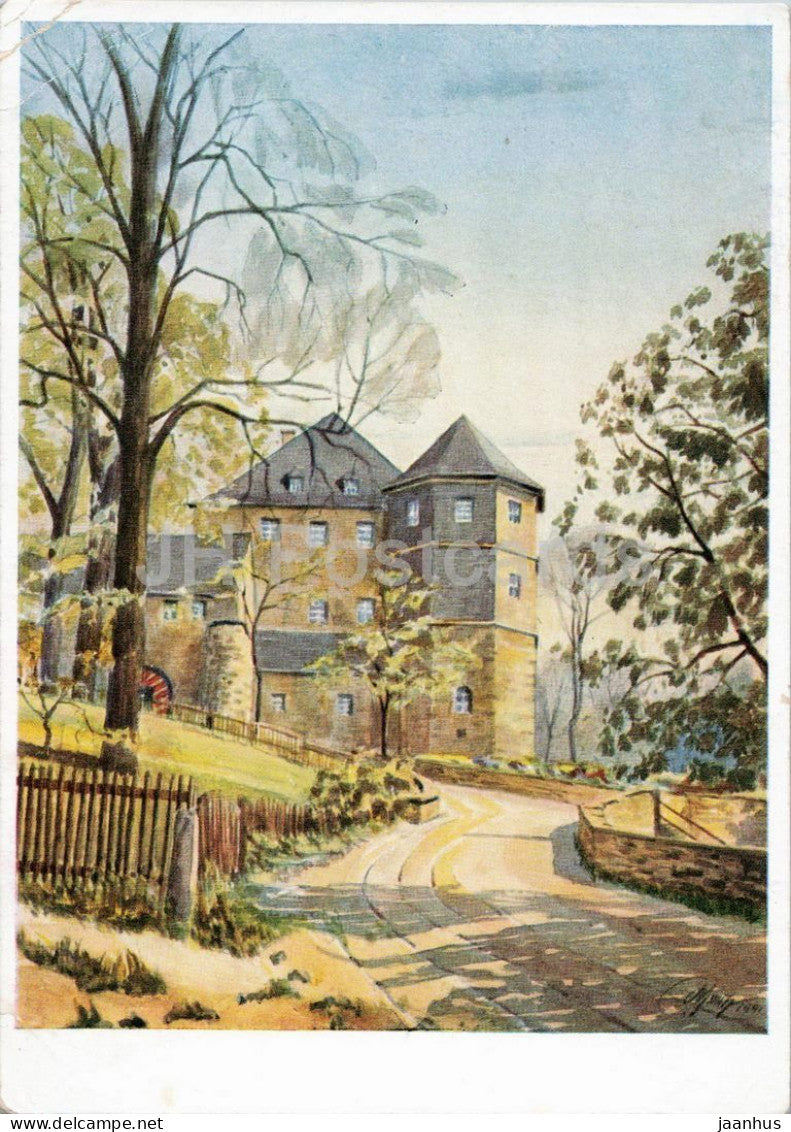 watercolor by Hans Schmitz - Schauenstein im Frankenwald - German art - 32 - old - 1950s - Germany - unused - JH Postcards