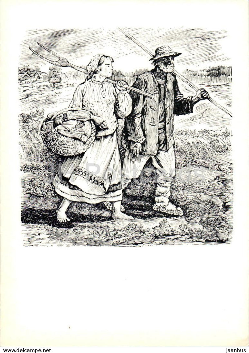 The Seasons by K. Donelaitis - On the Road to Summer Toil - illustration by V. Jurkunas - 1963 - Lithuania USSR - unused - JH Postcards