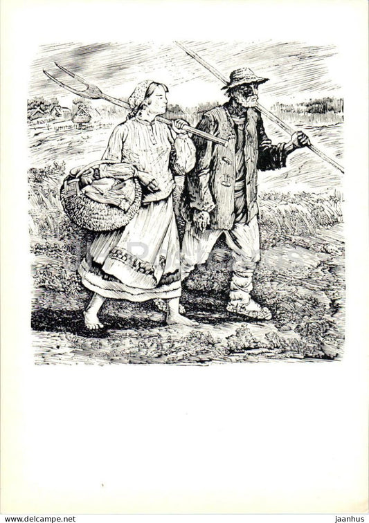 The Seasons by K. Donelaitis - On the Road to Summer Toil - illustration by V. Jurkunas - 1963 - Lithuania USSR - unused - JH Postcards